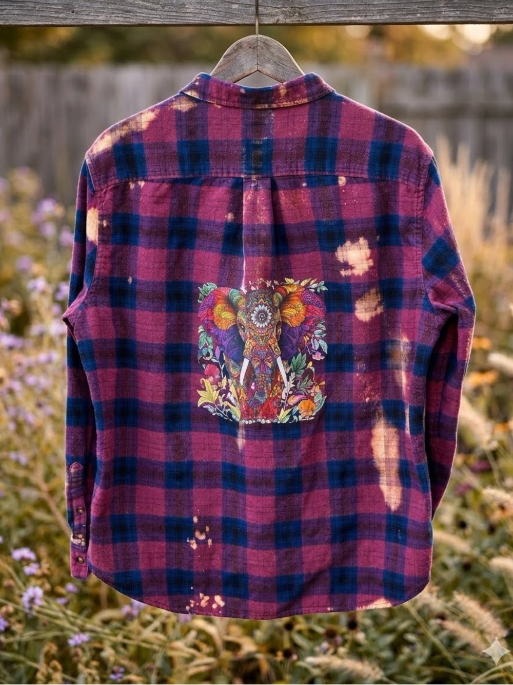 14th & Union 2XL Upcycled Boho Elephant Bleached Plaid Flannel Shirt